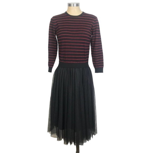 English Factory Black/Red Stripe Midi Sweater Dress With Tulle Skirt L - Picture 10 of 10